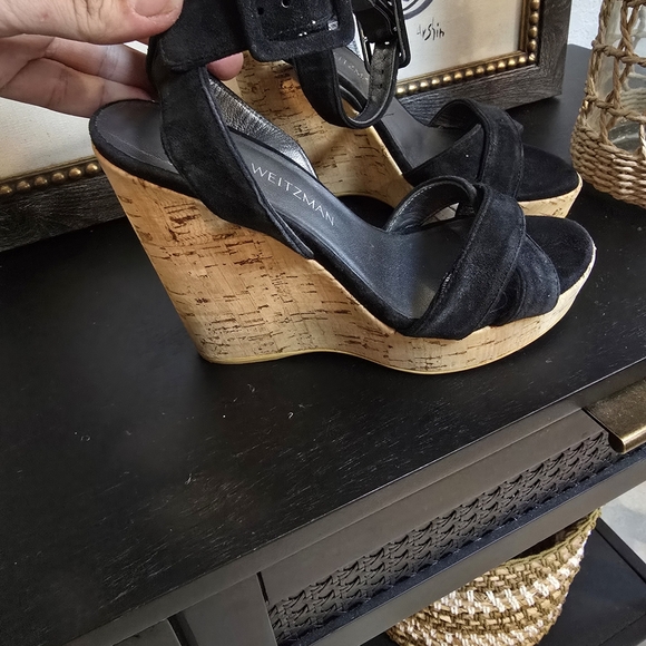 Stuart Weitzman Black Suede Platform Cork Wedge Sandals Size 6 - Picture 5 of 11